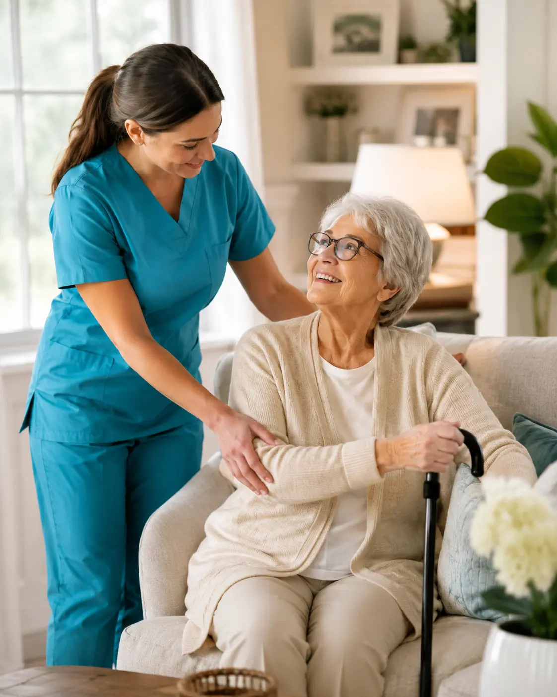 Home nurse supporting patient at home